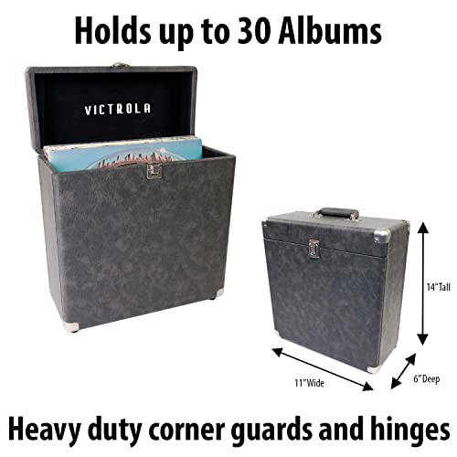 Victrola Vintage Vinyl Record Storage and Carrying Case, Fits all Standard Records - 33 1/3, 45 and 78 RPM, Holds 30 Albums, Perfect for your Treasured Record Collection, Gray, 1SFA (VSC-20-GRY)